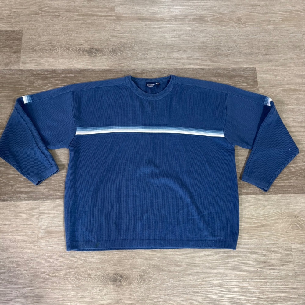Vintage Sideout Sweater Mens XL Blue Striped Ribbed Knit Long Sleeve Pullover